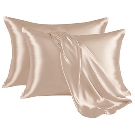 Hafaa Satin Champagne Pillow Cases 2 Pack Soft as Silk Pillowcase For Hair and Skin With Envelope Closure Design Standard Size (50x75 cm) Pillow Cases, Gifts for Women