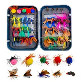 SIOYTOER Fly Fishing Flies Kit Fishing Flies Assortments for Trout Bass Stealhead Pan-Fish Salmon Fishing Handmade Fly Fishing Lures Dry Flies Wet Flies Mayflies Nymphs Hairy Eggs 36 Pcs with Fly Box