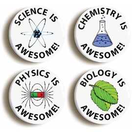AWESOME SCHOOL SCIENCE BADGE BUTTON PIN SET (Size is 1inch/25mm diameter) GEEK