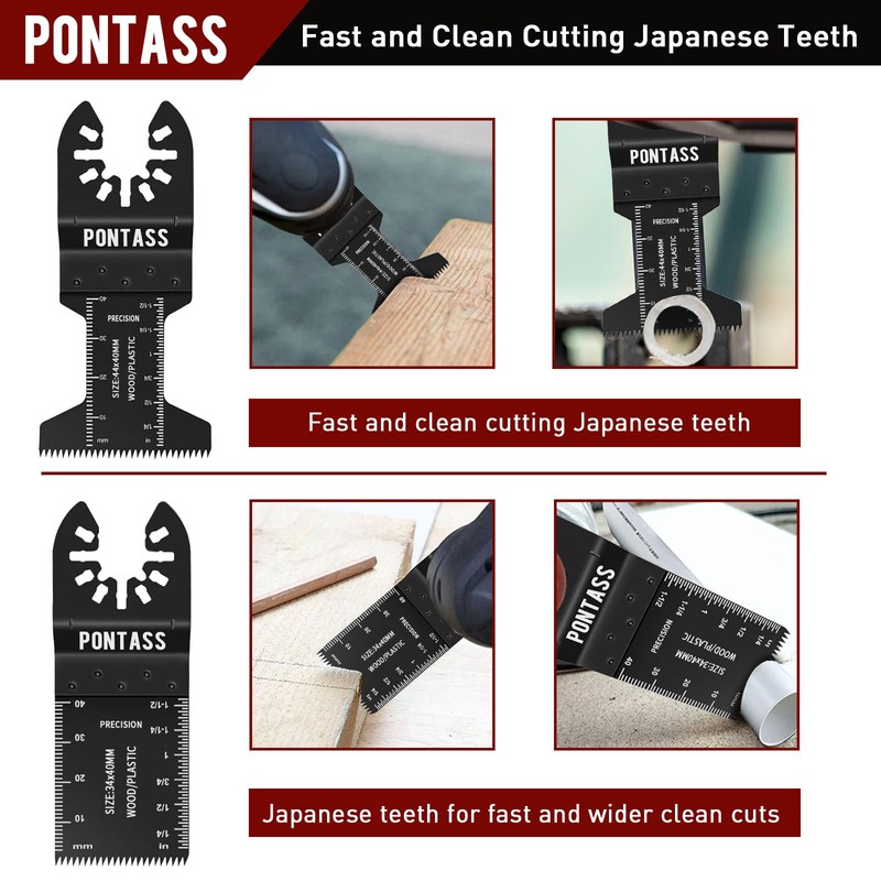 PONTASS 27Pcs Oscillating Saw Blades, Universal Titanium Multitool Blades for