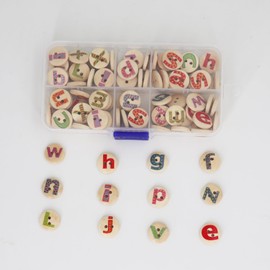 15mm Wooden Buttons100 Pcs Assorted Random 26 Letter Patterns 2 Hole Mixed Wood Decorative Clothes Accessories Round Sewing Button Art DIY Craft Supplies with Box (Letter)