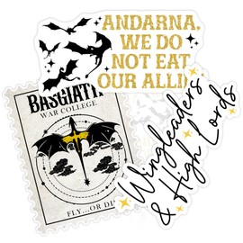 Set 3PCS 3 Inches - Dragon Sticker Andarna We Do Not Eat Our Allies - Basgiath Stamp - Wingleader & High Lords 3" Waterproof Vinyl Decal for Water Bottles, Tumblers, Laptop, Kindle, Helmet