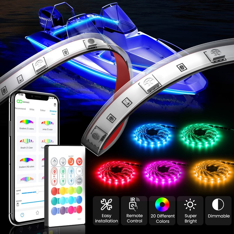 MYPLUS 15ft LED Boat Lights Strip with Bluetooth Control, Waterproof