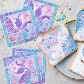 48Pcs Mermaid Napkins Mermaid Birthday Party Decoration Mermaid Tail Disposable Paper Napkin for Kids Girls Baby Shower Mermaid Themed Birthday Party Supplies Table Decorations