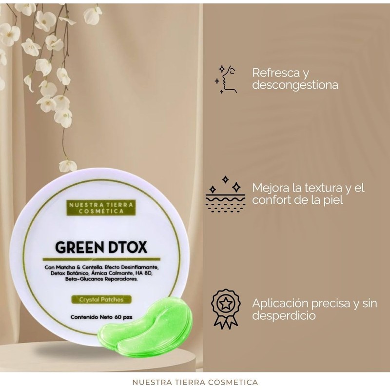 Nuestra Tierra Cosmética Green Dtox Crystal Parches con Matcha y