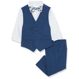 Van Heusen baby boys 4-piece Formal Dress Up Vest Set, Vest, Pants, Collared Dress Shirt, Tie and Toddler Suit, Blue Jean, 24 Months US