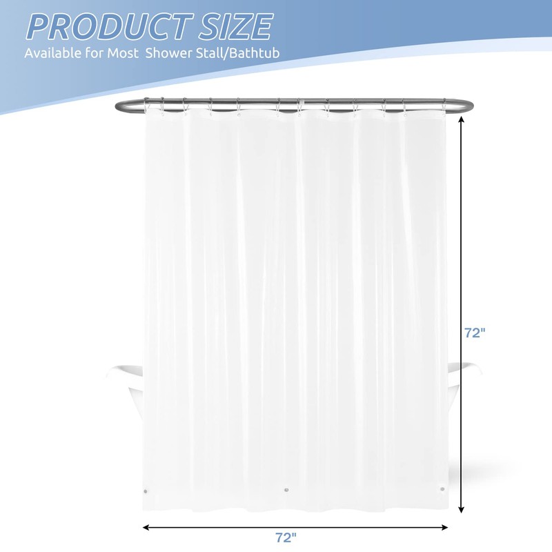 downluxe Waterproof White Shower Curtain Liner - EVA Soft Plastic