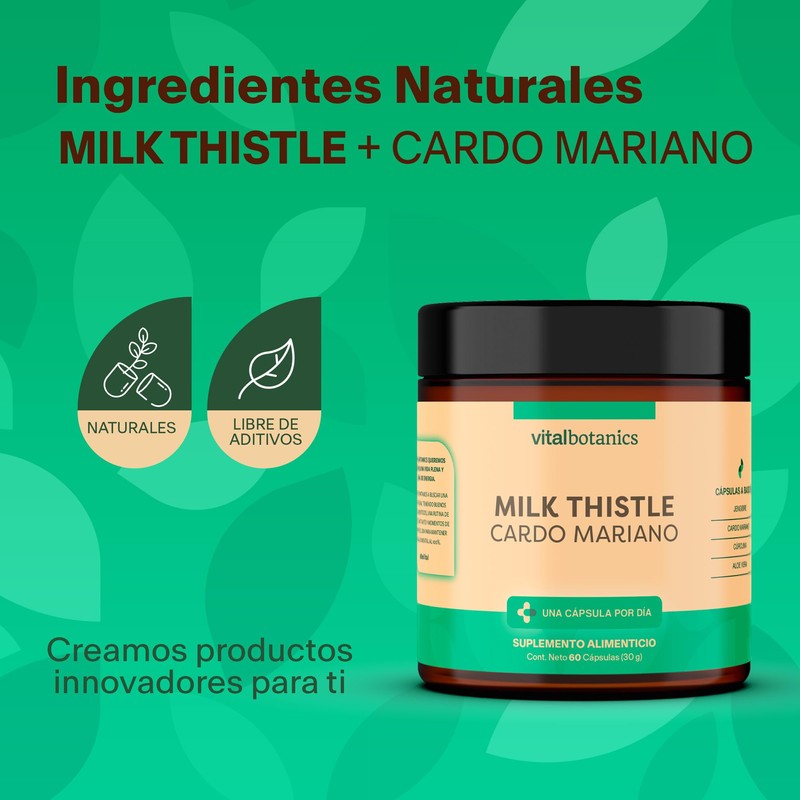 Milk Thistle. Cardo Mariano, Aloe Vera, Curcuma y Jengibre. Con