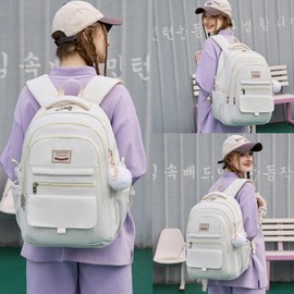 YOJOY Laptop Backpack 15.6 Inch College Backpacks for Women, School Backpack for Girls,Students Aesthetic Anti Theft Travel Daypack Large Bookbags Middle High School Back Pack(Beige)