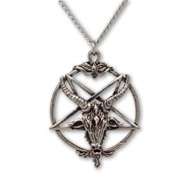 Real Metal Baphomet Inverted Pentacle Pentagram Goat Head Satanic Silver Finish Jewelry Set