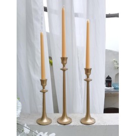 Iron Taper Candle Holder - Set of 3 Decorative Candle Stand - Candlestick Holder for Wedding, Dinning, Party - Antique Brass