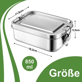 Homikit Lunch Box with Compartments, 850 ml Stainless Steel Bento Box Lunch Box for Children and Adults, Lunch Box with Removable Divider for Picnic, School, Work, Leak-proof & Sealing Ring