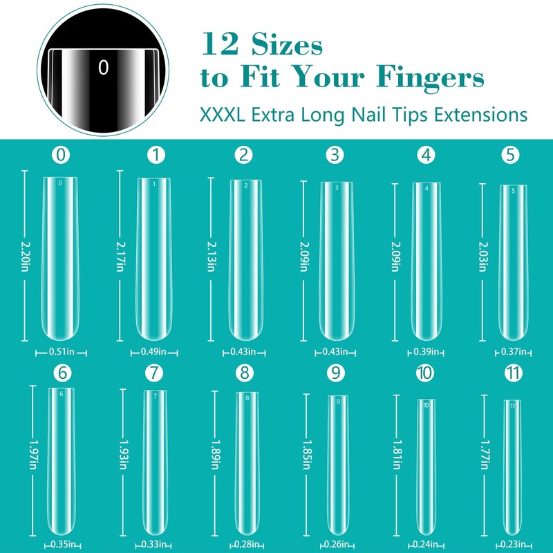 LIONVISON 3XL Clear Full Cover Nail Tips for Acrylic Nails
