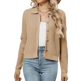 ZAFUL Womens Fall Cable Knit Chunky Cardigan Sweaters Casual Long Sleeve Open Front Classic Fit Cardigans Sweater Outfit 2025(Apricot, M)