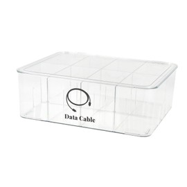 Gzsekken Cable Storage Box Cable Organiser Box with Lid Plastic Cable Management Organiser Box for Cables/Power Adapters 8 Grids Clear Cable Tidy Box Desk Electronic Accessories Organiser Box