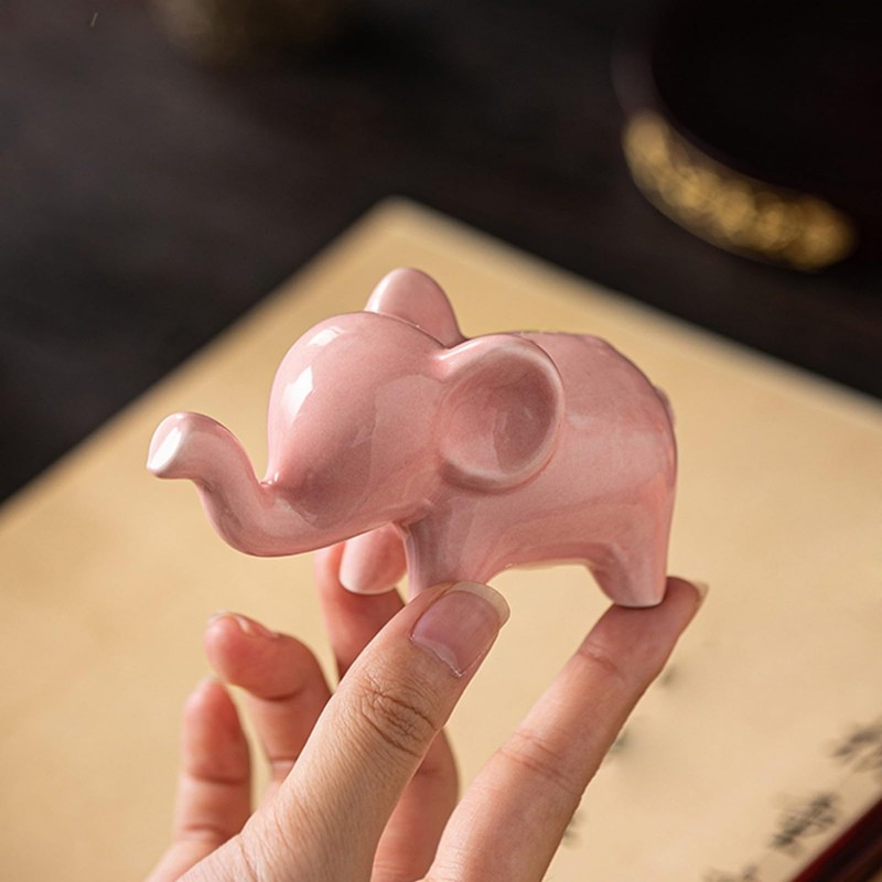 OwMell Good Luck Elephant Decor for Home, Small Ceramic Elephant