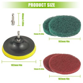 EPLZON 4 Inch Scrub Drill Brush Power Scouring Pads Household Cleaning Set for Kitchen Bathroom 4 Red Pads 4 Green Pads 1 Drill Attachment and 1 Universal Shaft