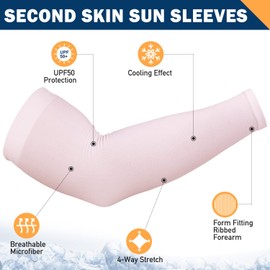 BuzToz UV Sun Protection Compression Arm Sleeves for Men & Women,Cooling Athletic Sports Sleeve for Football, Golf,Volleyball, 1 Pair Pink, 1 Pair