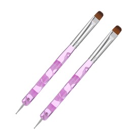 French Gel Acrylic Nail Art Brush & Dotting Tool, Professiona 2 Way Nail Art Brush for Manicure Cuticle Clean up Nailart Design (Size #14 & #16, Purple Marble)