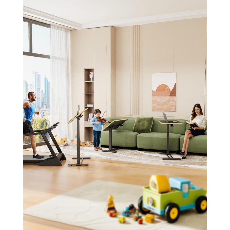 SANODESK Medical Adjustable Overbed Bedside Table with Casters 90° Tilt