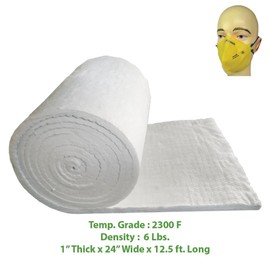 Ceramic Fiber Blanket (2300F, 6# Density) (1" x 24" x 12.5') Ovens, Kilns, Furnaces, Glass Work and Chimney Insulation