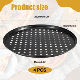 CECOMBINE 4 Pack 10 Inch Non Stick Pizza Tray, Perforated Baking Tray for Oven, Pizza Pans with Holes for Baking Pizza Home Kitchen, Round Pizza Baking Pan, Oven and Dishwasher Safe, Black