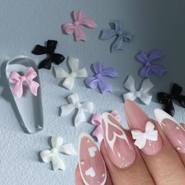 Mkwntg Colorful Bow Nail Charms Bow-Knot Nail Art Charms 3D Resin Bow-Knot Butterfly Nail Rhinestones Cute Mixed Color Bows Nails Supplies Ribbon Nail Jewels for Women DIY Nail Art Decorations 30Pcs