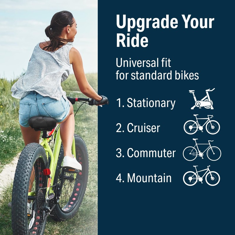 Bikeroo Wide Cruiser Saddle - Comfort Seat Fits Indoor &
