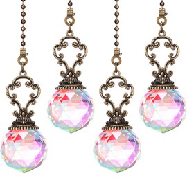 4 Pieces Ceiling Fan Pull Chains Crystal Prism Ball Vintage Pendant Ball Extender Light Pull Chain Extension Ornament with Connector for Bathroom Toilet Ceiling Light Fan Desk Lamp