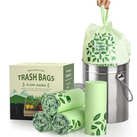 AYOTEE Bolsas pequeñas de abono de 2.6 galones con asas, pequeñas bolsas de basura compostables, 100 bolsas de basura biodegradables/forros gruesos para cestas de basura de 10 litros, 2.6 galones para contenedor de abono