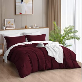 Wine Duvet Cover Alaskan King Size 132x120 - 3 Pcs Duvet Cover with 2 Pillow Shams - 100% Egyptian Cotton Comforter Cover with Zipper Closure & 4 Corner Ties, Alaskan King size Duvet cover set - Wine