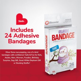 BioSwiss Bandages, Sloth Shaped Self Adhesive Bandage Set, Latex Free, Sterile Wound Care, 24 Count