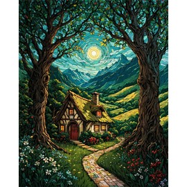 ldazao Landscape Paint by Numbers Kit for Adults Beginner Moon Forest Adult Paint by Number Kits On Canvas Adults' Paint-by-Number Kits DIY Oil Painting Kits for Gift Wall Decor 16x20 Inch