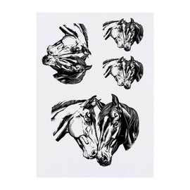 4 x 'Two Horses' Temporary Tattoos - Water Resistant, Skin-Safe, Non-Toxic Transfers, Mixed Sizes (TO00070858)
