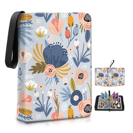 400-Card Trading Binder with 50 Removable Sleeves - Waterproof Storage for Standard Size Cards, Portable Collector Display Case (blue flower）