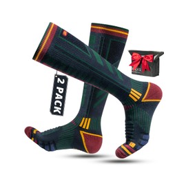 Rahhint Merino Wool Compression Ski Socks for Men, Women and Teenagers, Thermal Winter Socks, Hiking Socks with Padding, Knee Socks, Size 35-51, (2 Pairs), retro