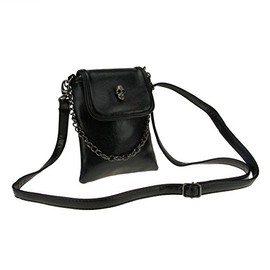 BXT Ladies Skull Leather Messenger Handbags Cellphone Mini Shoulder Bags - Black
