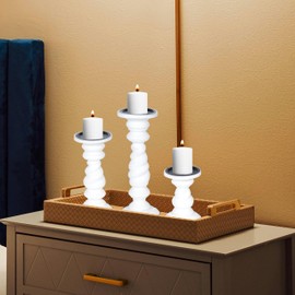 The Wooden Town Rustic Pillar Candle Holders, Pillar Candle Holders Set of 3 for Table Centerpiece, Candle Holders for Pillar Candles Rope Design, 12'' 9'' 6'' Tall Candle Holder - Antique White