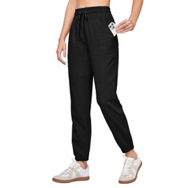 Willit Women Linen Pants Joggers Casual Lightweight Lounge Pants Cotton Linen Travel Beach Summer Pants with Pockets Black L