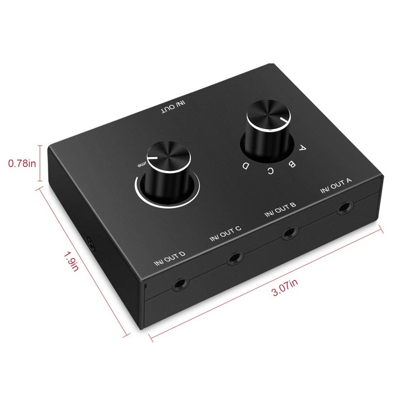 4 Port Audio Switch, 3.5mm Stereo AUX Selector, 4 Input