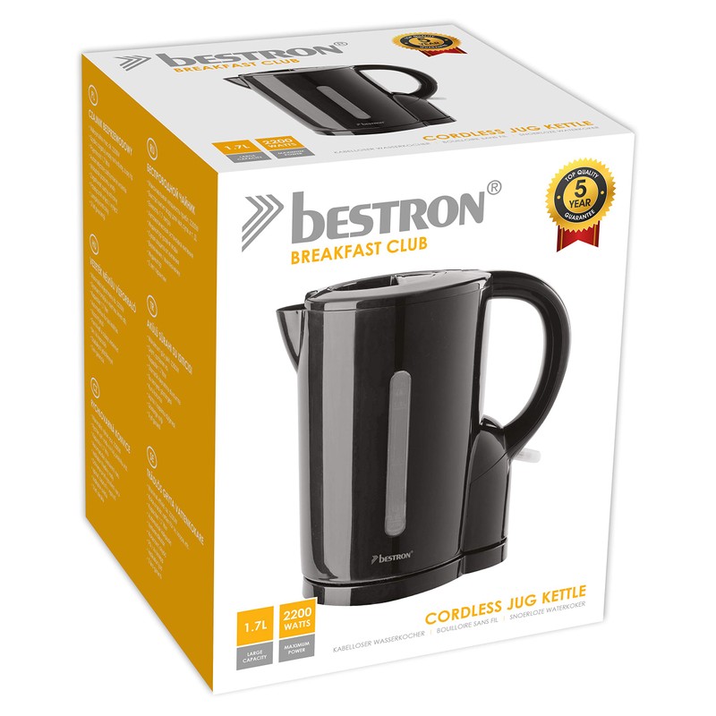 Bestron Wasserkocher mit Kochstopp-Automatik, 1,7 Liter, 2200 Watt, Schwarz