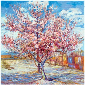 Peach Trees in Blossom by Vincent Van Gogh Accent Tile Mural Kitchen Bathroom Wall Backsplash Behind Stove Range Sink Splashback One Tile 4" Marble, Matte