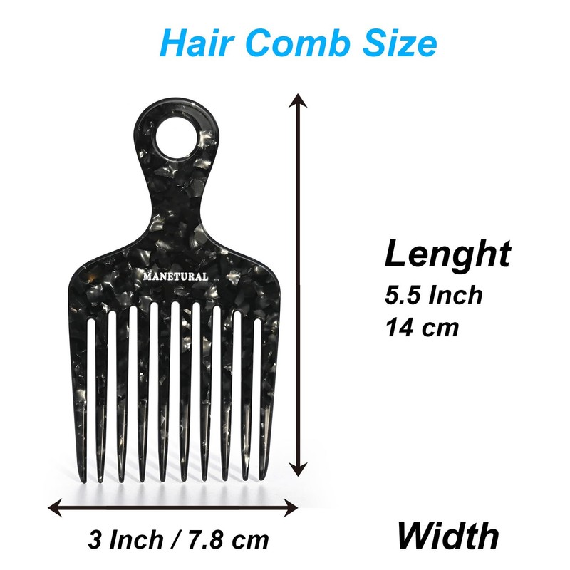 MANETURAL 14MX Hair Comb for Women, Curly Hair Picks, Mustache