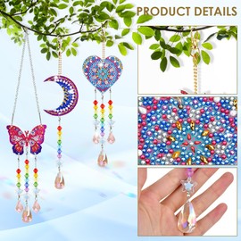 6 Piece Diamond Painting Sun Catcher Wind Chime Craft Set, Diamond Painting Pendant for Window Butterfly, 5D DIY Wind Chime Craft Set for Window Decoration, Garden Decoration, Craft
