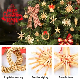 56-Piece Straw Star Set, CIYIN Christmas Tree Decorations, Straw Decoration, Straw Stars, Christmas Tree Decoration, Natural Straw Tree Decoration, Stars, Bells, Fir and Traditional Figures as