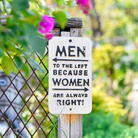 Sungmor Funny Cast Iron Bathroom Sign - MEN to the Left Because WOMEN Are Always Right Wall Plaque - Rustic Humor Sign for Restroom, Bar, Café, or Home Décor
