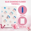 GlamRays Pack of 24 Blue French Toenails with Flowers Stones