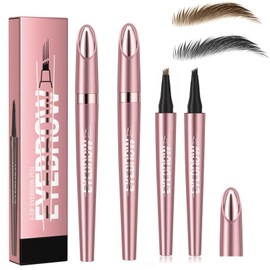 SANHIGHEND Pack of 2 3D Micro Eyebrow Pencils, with 4 Fork Tip Applicator, Waterproof Eyebrow Pencil, Waterproof Eyebrow Pencil for Natural Looking Brows (Light Coffee + Black)