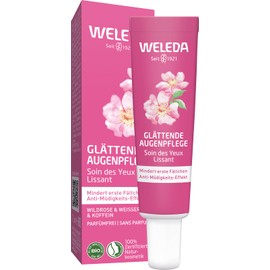 WELEDA Bio Glättende Augenpflege Wildrose & Weißer Tee - Naturkosmetik Natural Aging Augencreme mit Age Protect Complex & Koffein mindert erste Fältchen & verringert Augenringe (vegan, 12ml)