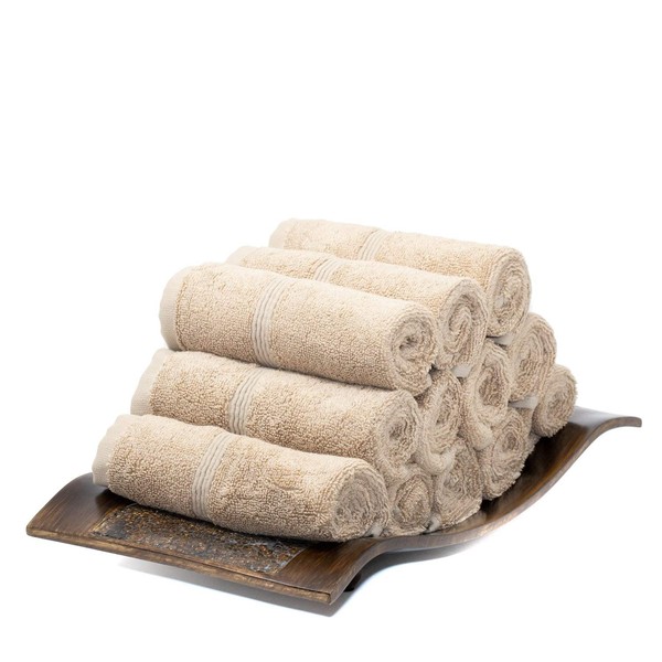 MOSOBAM 700 GSM Luxury Bamboo , Washcloths 13X13, Set of 12, Light Taupe, Turkish Cotton Baby Bath Towel Cloths, Bathroom Face Wash Cloth Towels, Kitchen Washcloth, Spa Facial Small Fingertip Clothes
